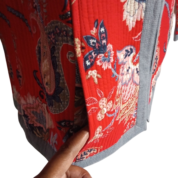 Talbots Red Paisley Floral Hook Closure Front Cardigan Jacket Women’s Medium - Picture 6 of 9